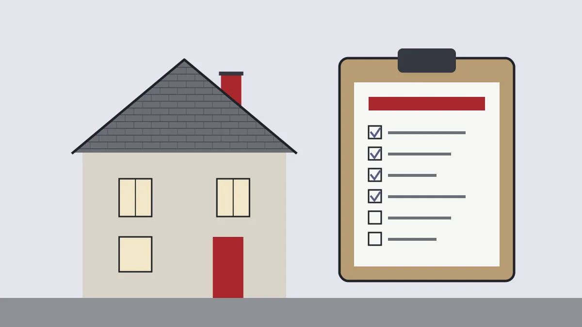 Illustration of a house next to a clipboard with a permit checklist